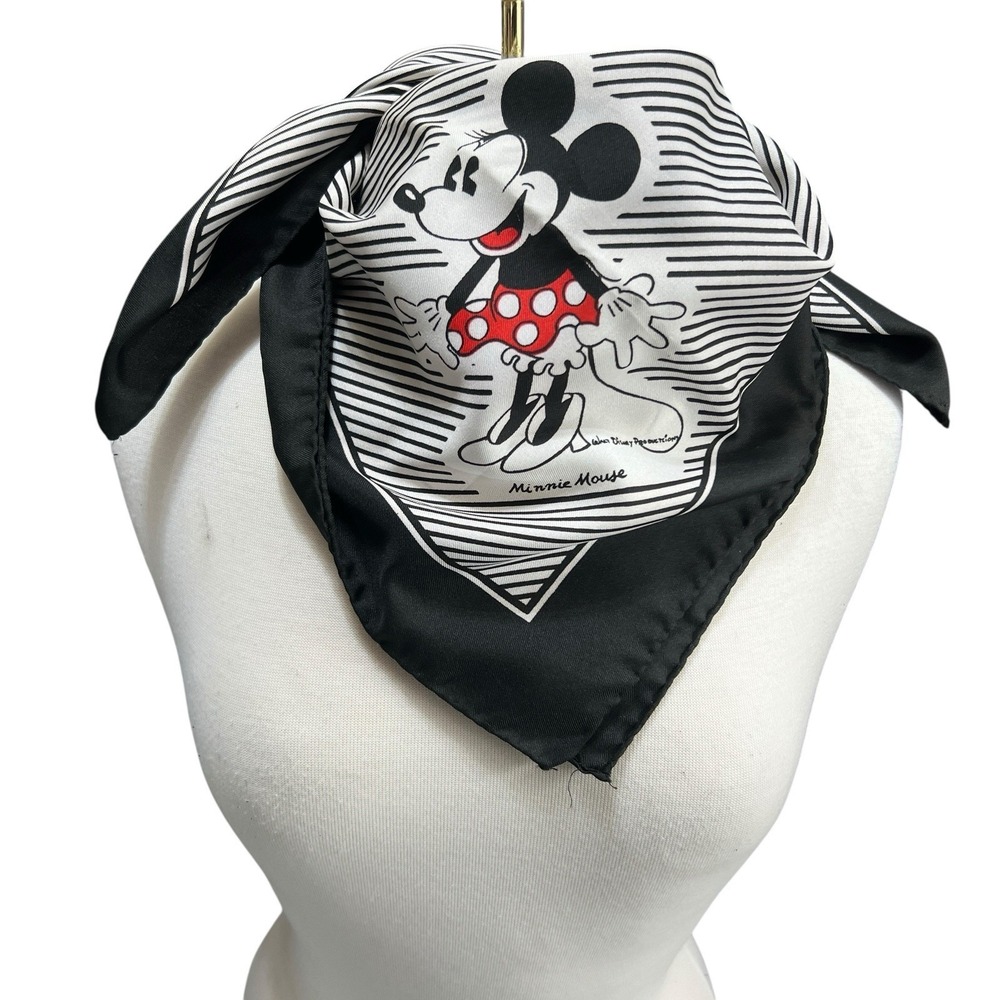 WALT DISNEY PRODUCTIONS Satin Scarf 26" Retro Mod Striped Mickey Minnie Bag Neck
